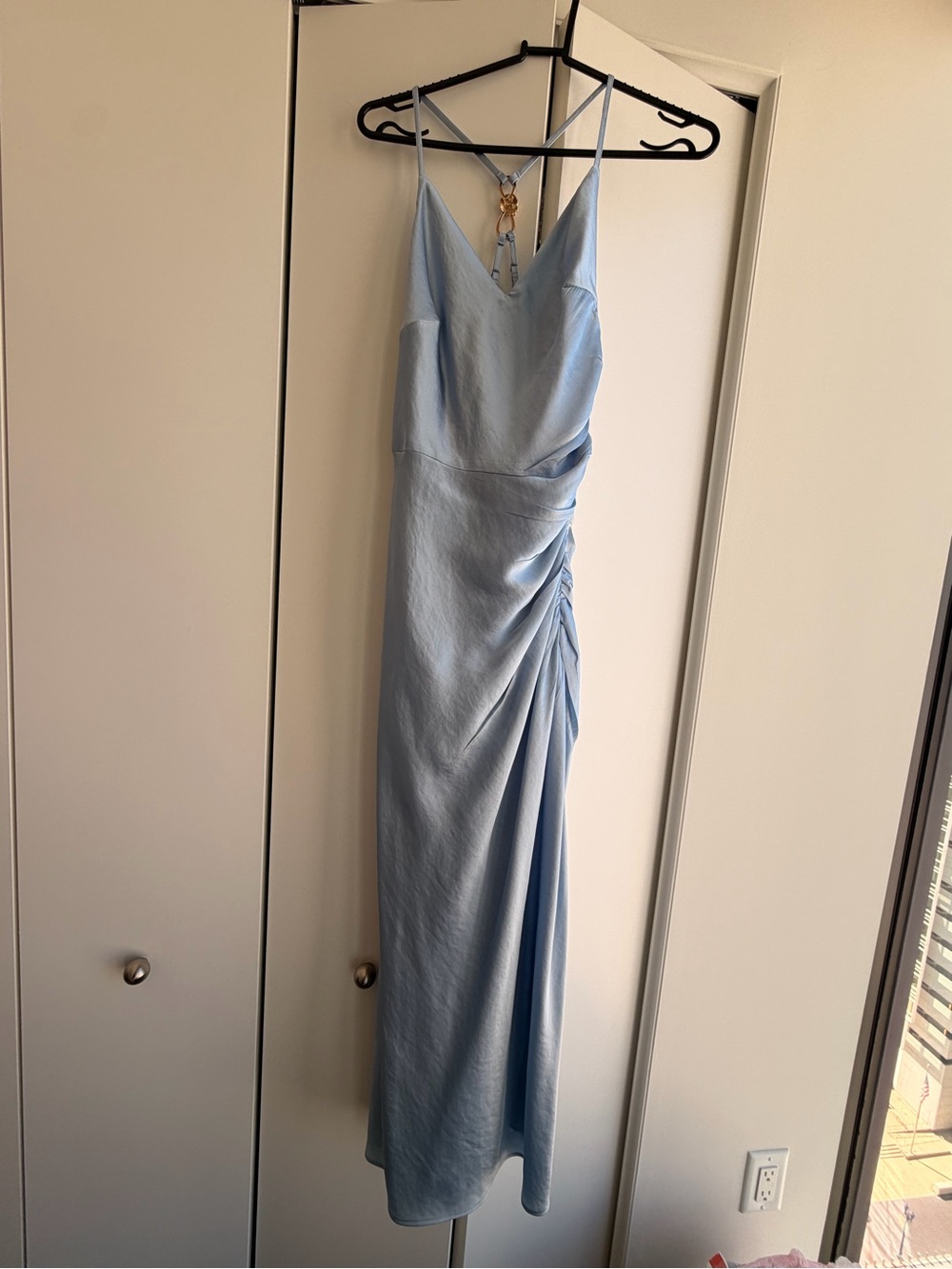 Abercrombie and Fitch Light Blue Slip Midi Dress with Side Ruching